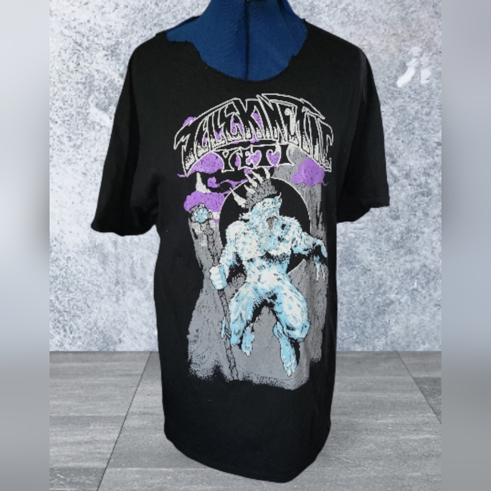 Port & Co Black Tee with Purple and Blue Graphic